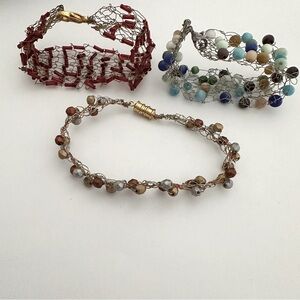 Vintage artisan handmade wire bead weave bracelets